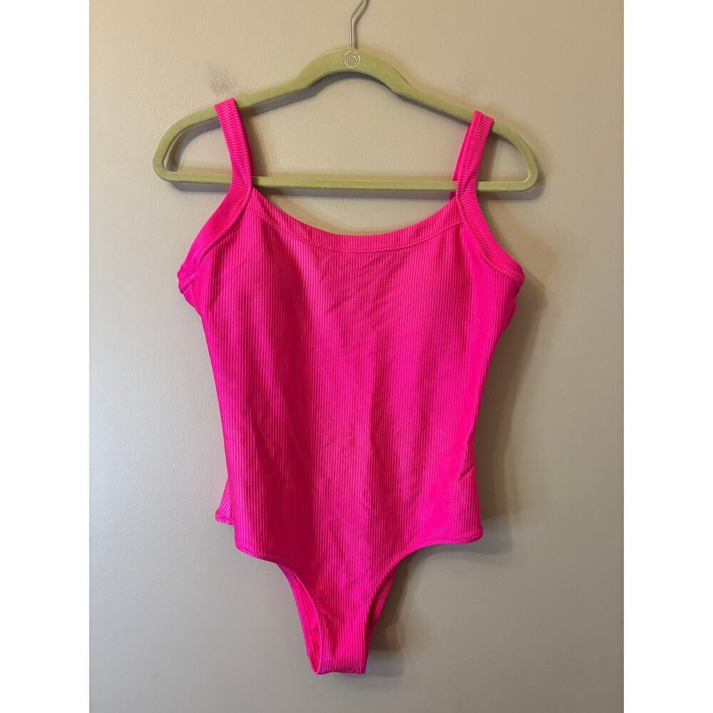Aerie Hot Pink Ribbed Cheeky One Piece Swimsuit Medium